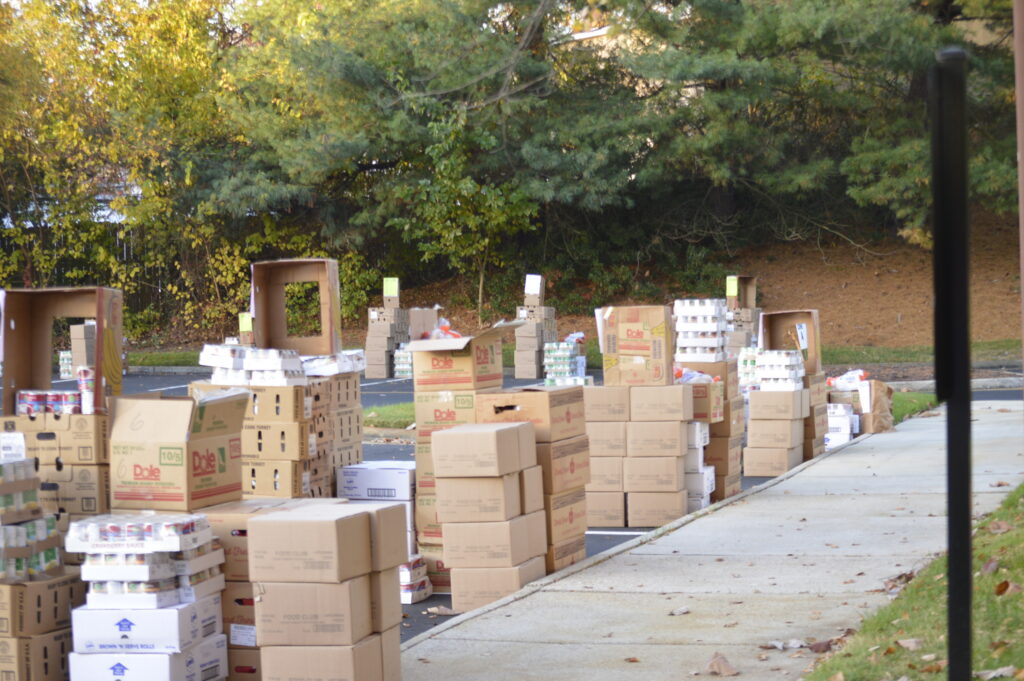 Boxes ready for families at the Turkey Brigade
